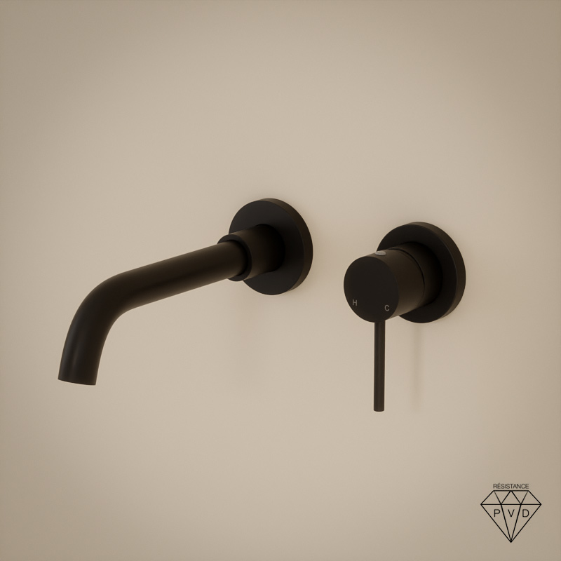 Robinet mitigeur lavabo mural encastré noir brossé, Châtelet