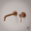 Robinet mitigeur lavabo mural encastré doré rose brossé, Châtelet