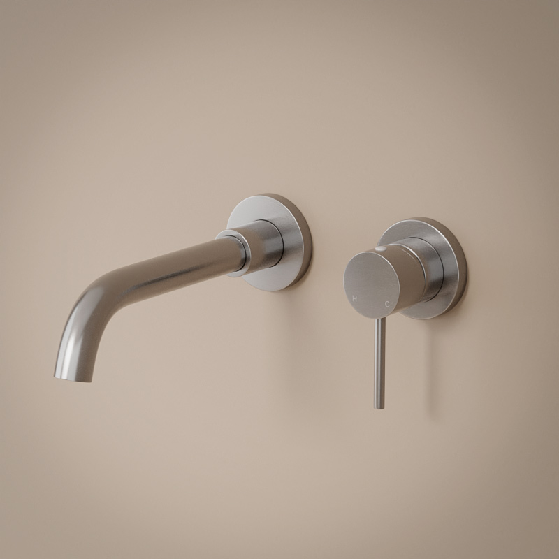 Robinet mitigeur lavabo mural, inox brossé, Châtelet