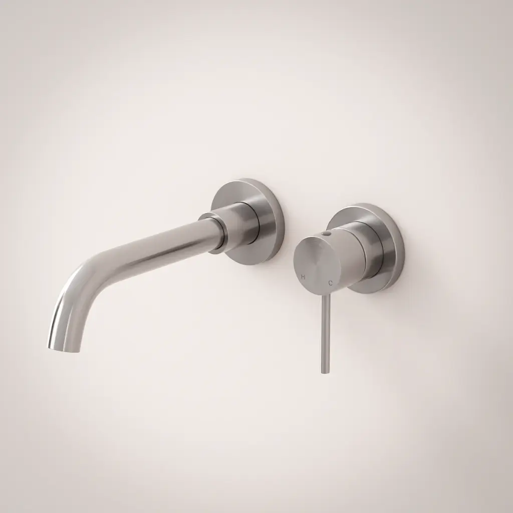 Robinet mitigeur lavabo mural, inox brossé, Châtelet