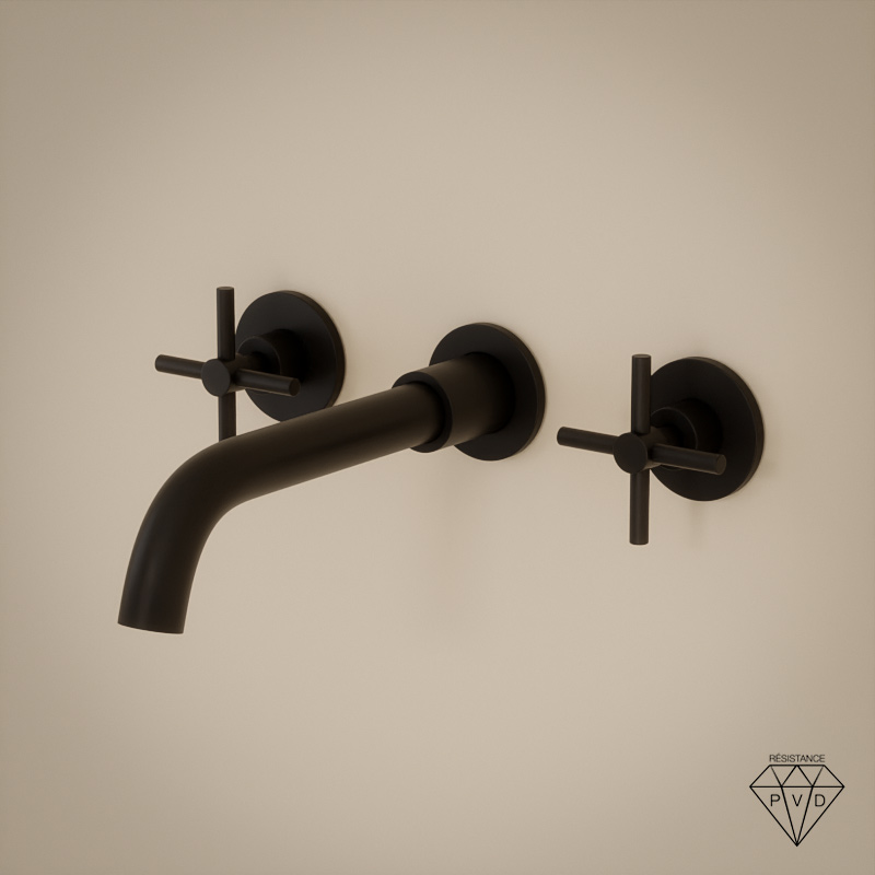 Robinet mélangeur lavabo mural encastré noir brossé, Châtelet