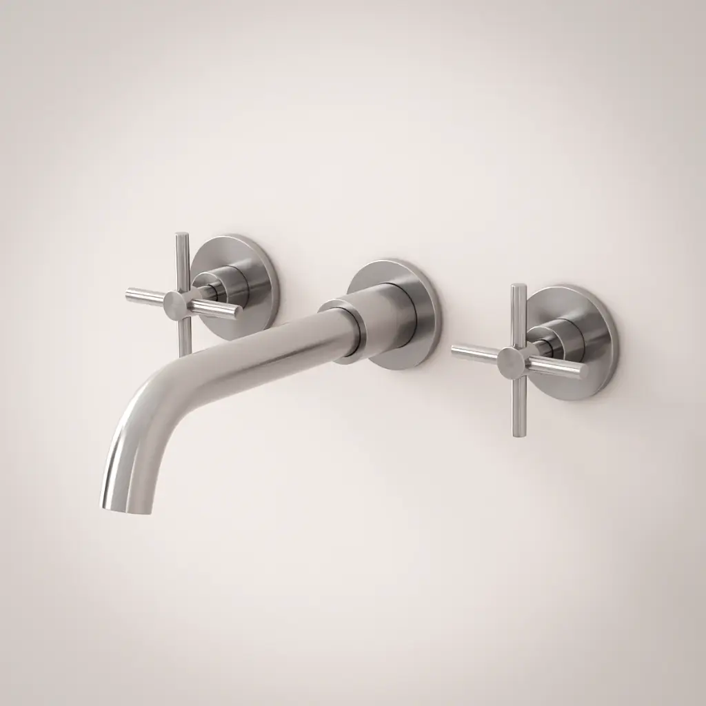 Robinet mélangeur lavabo mural encastré inox brossé, Châtelet