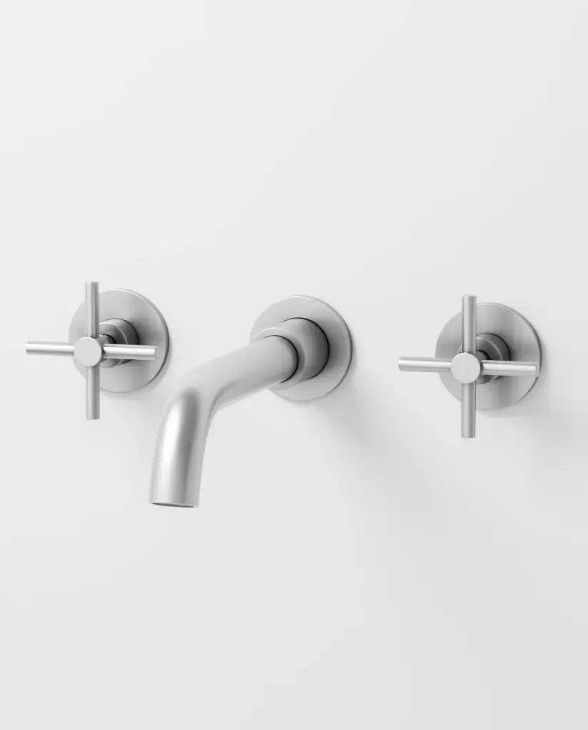 Robinet mélangeur lavabo mural encastré inox brossé, Châtelet