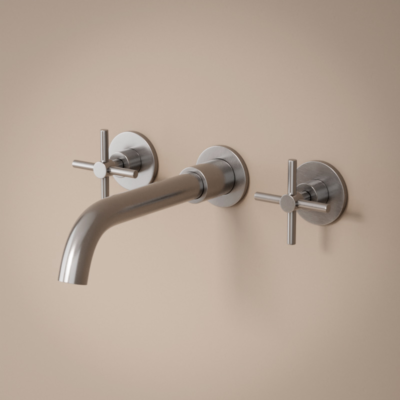 Robinet mélangeur lavabo mural encastré inox brossé, Châtelet