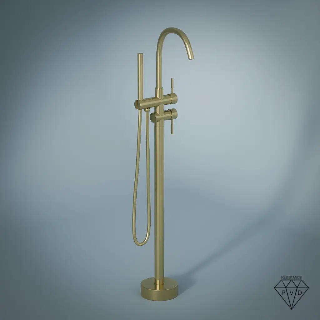 Robinet mitigeur de baignoire sur pied, doré brossé, Châtelet