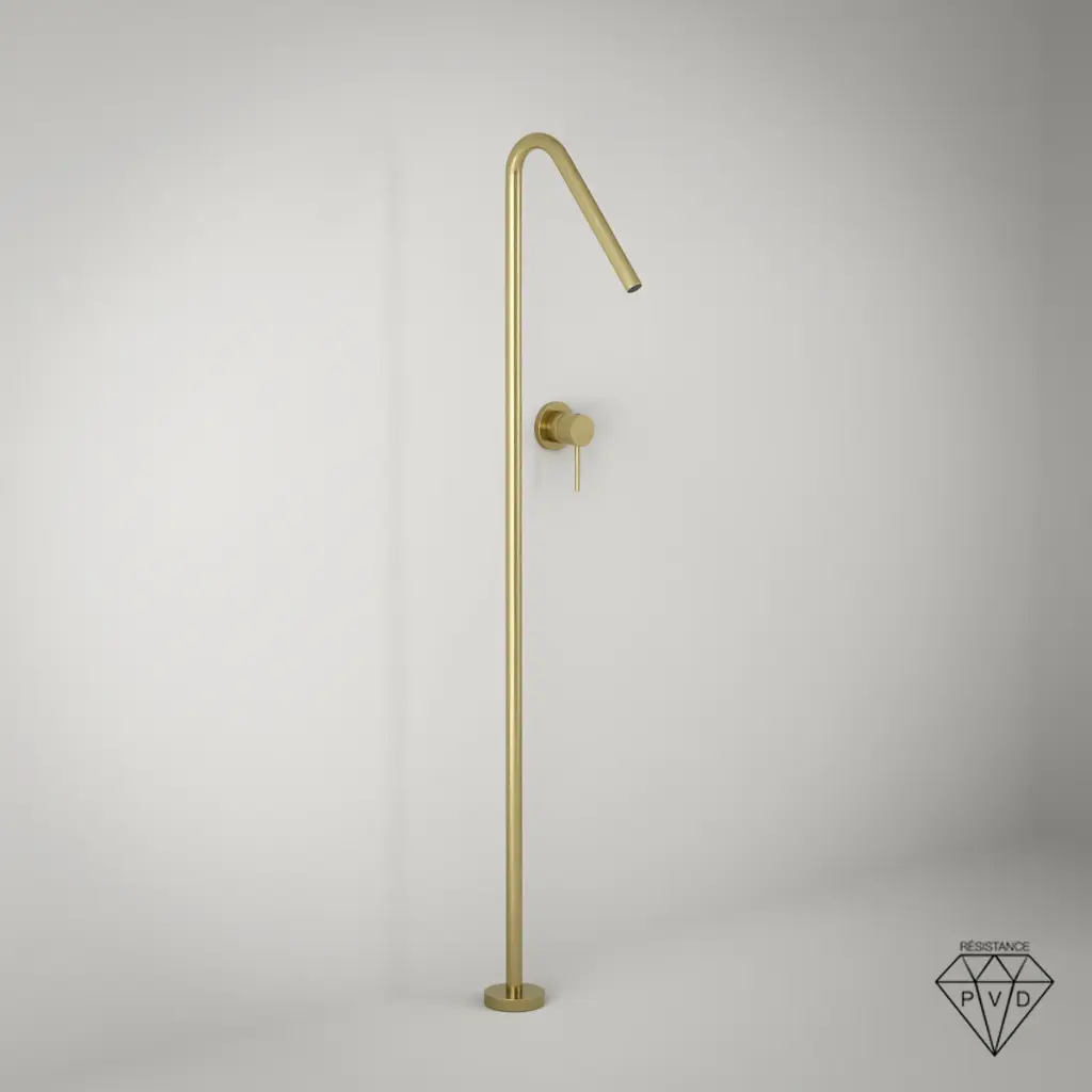 Robinet mitigeur lavabo sur pied, doré brossé, Châtelet