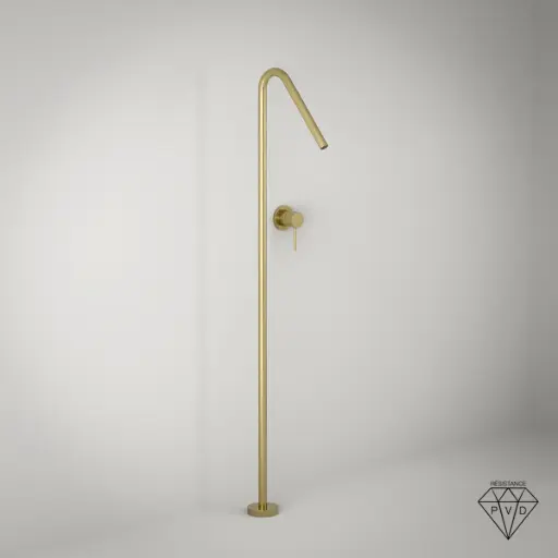 Robinet mitigeur lavabo sur pied, doré brossé, Châtelet