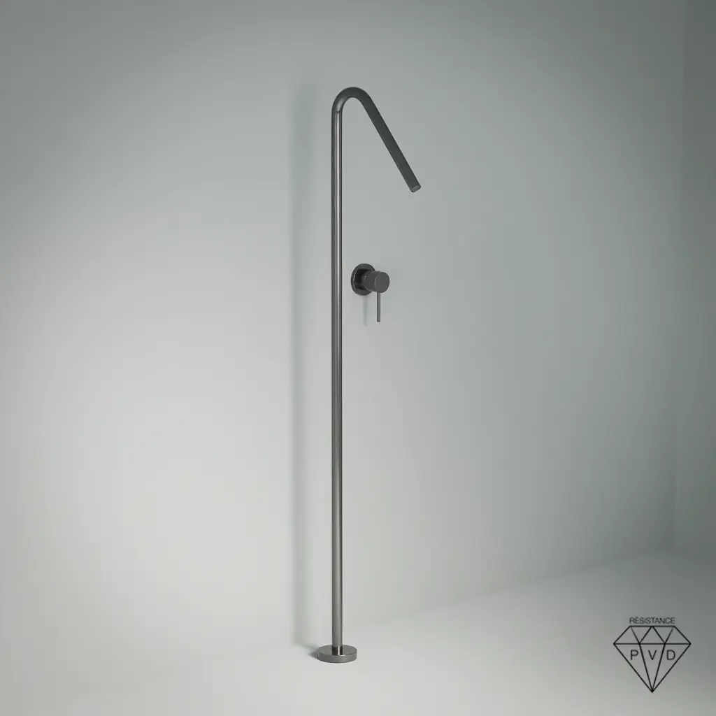 Robinet mitigeur lavabo sur pied, gun métal brossé, Châtelet