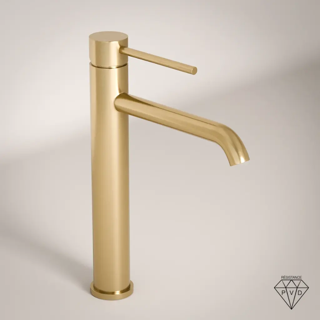 Robinet mitigeur lavabo haut, Châtelet, Doré brossé