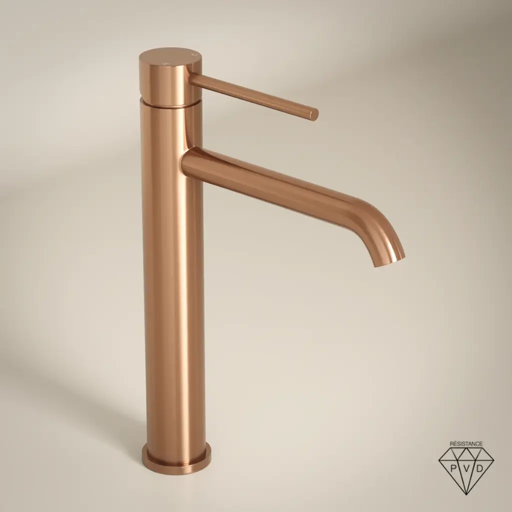 Robinet mitigeur lavabo haut, doré rose Châtelet