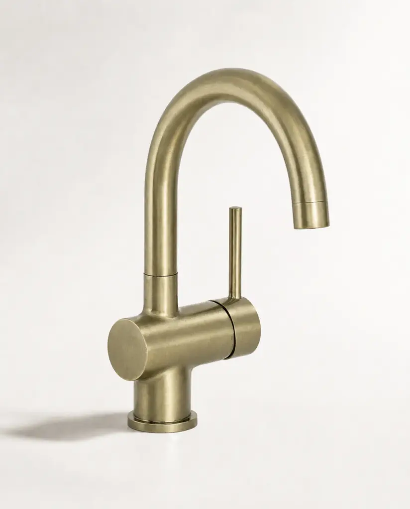 Robinet mitigeur lavabo col de cygne, doré brossé, Châtelet
