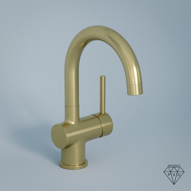 Robinet mitigeur lavabo col de cygne, doré brossé, Châtelet