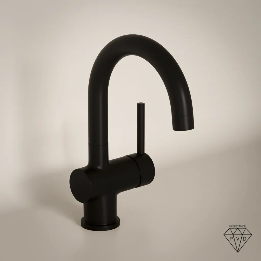 Robinet mitigeur lavabo col de cygne noir brossé, Châtelet