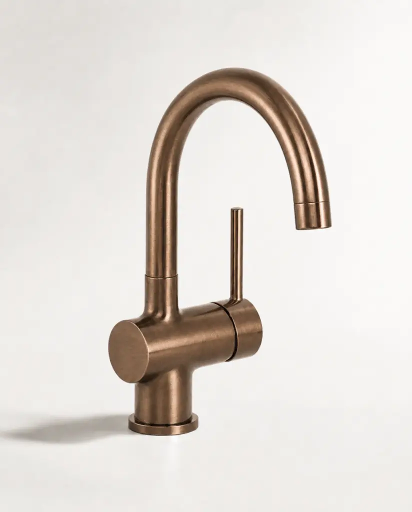 Robinet mitigeur lavabo col de cygne doré rose brossé, Châtelet