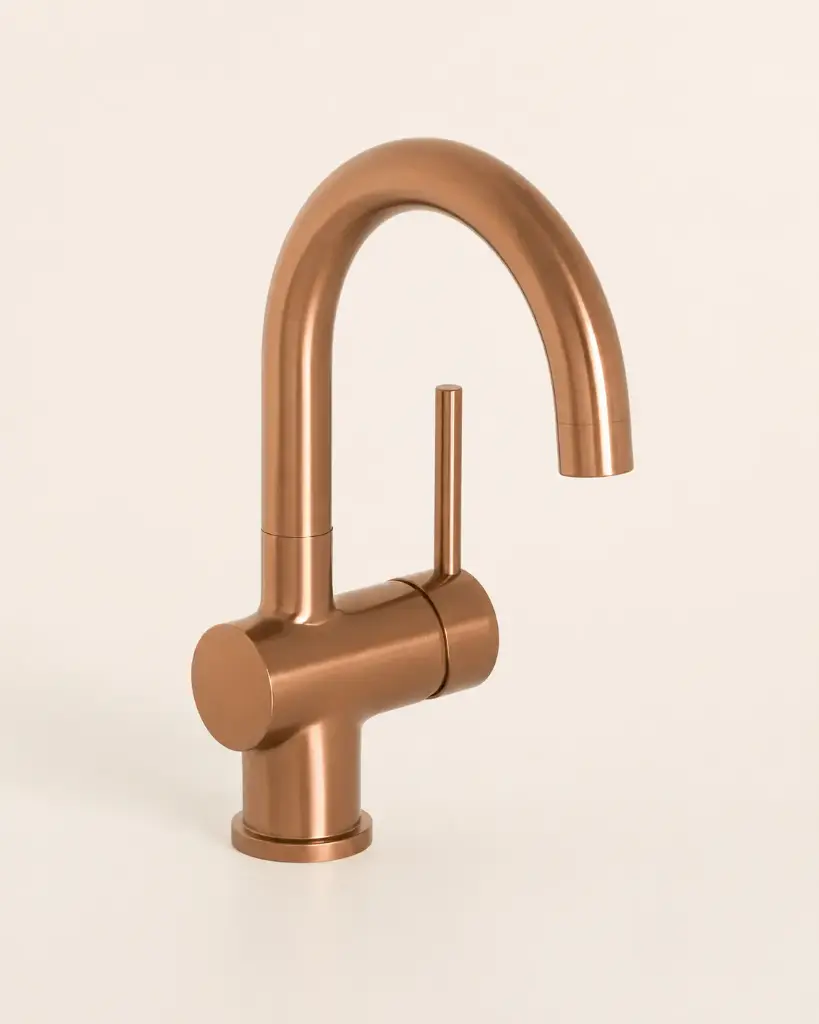 Robinet mitigeur lavabo col de cygne doré rose brossé, Châtelet