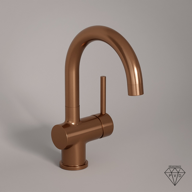 Robinet mitigeur lavabo col de cygne doré rose brossé, Châtelet