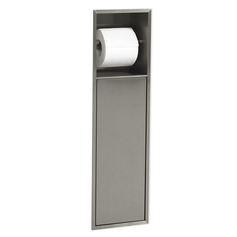 Niche murale porte-rouleau + porte-balayette, 60x17 cm, inox brossé, Châtelet