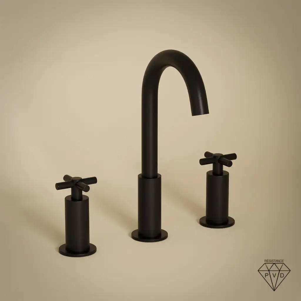 Robinet mélangeur lavabo 3 trous, noir brossé, Cross II