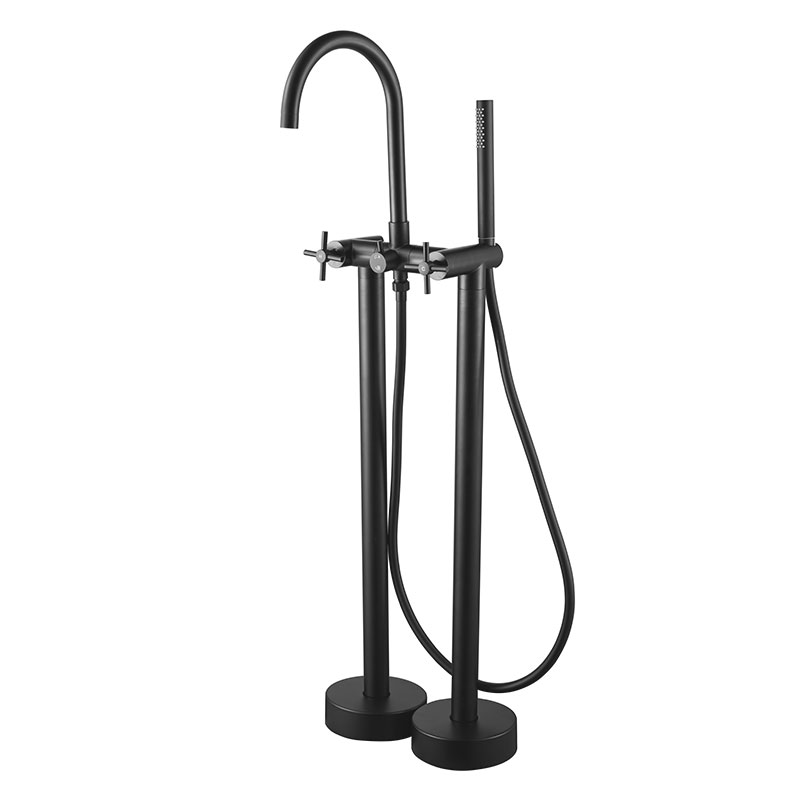 Robinet mélangeur de baignoire au sol et douchette, noir mat, Cross II