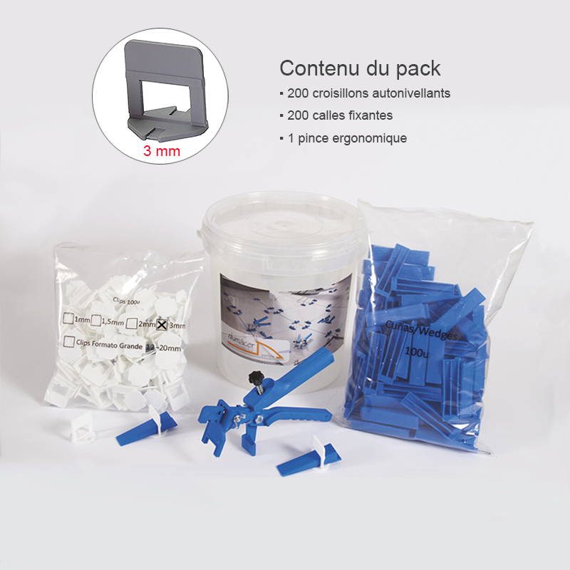 Kit croisillons autonivelants 3MM X200 pince metal