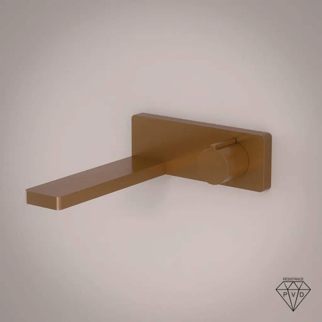 Robinet mitigeur lavabo mural encastré or rose mat, Carrousel