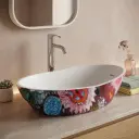 Vasque à poser 68x38 cm, décor fleurs en résine minérale, Louise