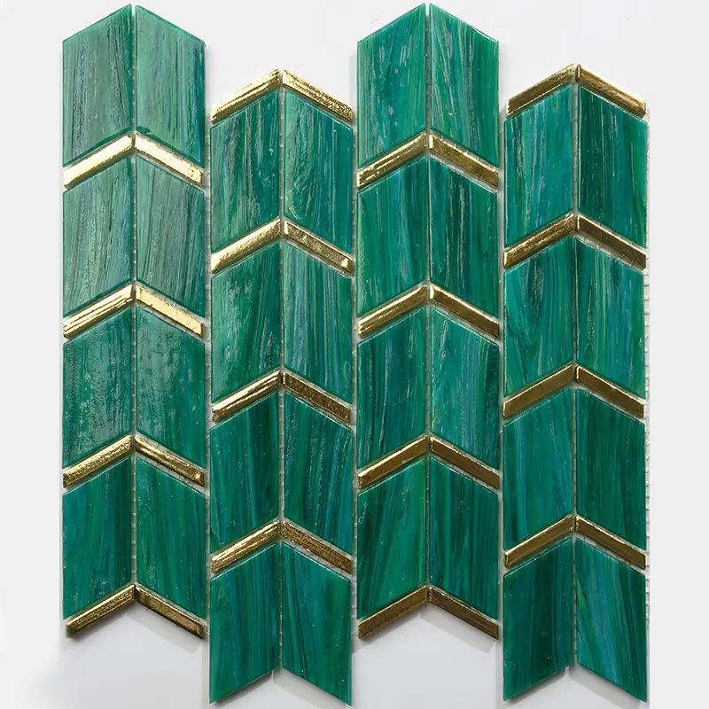 Mosaïque en verre, 25x26 cm, Chevron vert/doré