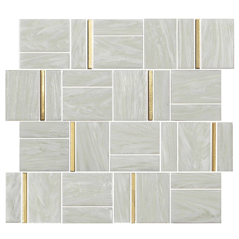 Mosaïque en verre, 31,6x30cm, Square beige/doré