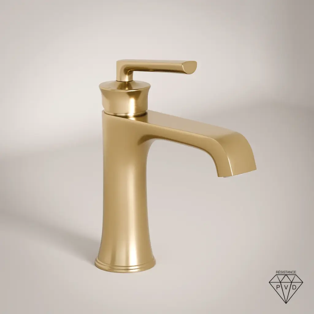 Robinet Mitigeur Lavabo doré brossé, Art Déco