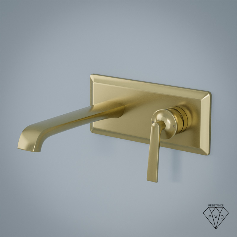 Mitigeur lavabo mural doré brossé, Art Déco