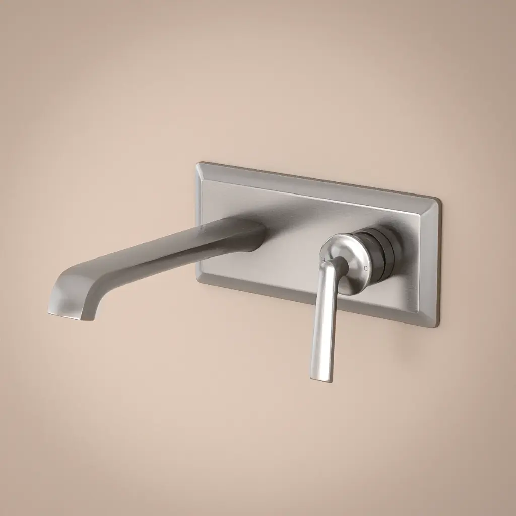 Mitigeur lavabo mural inox brossé, Art Déco 