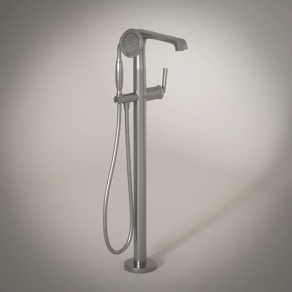 Robinet mitigeur de bain au sol, inox brossé, Art Déco