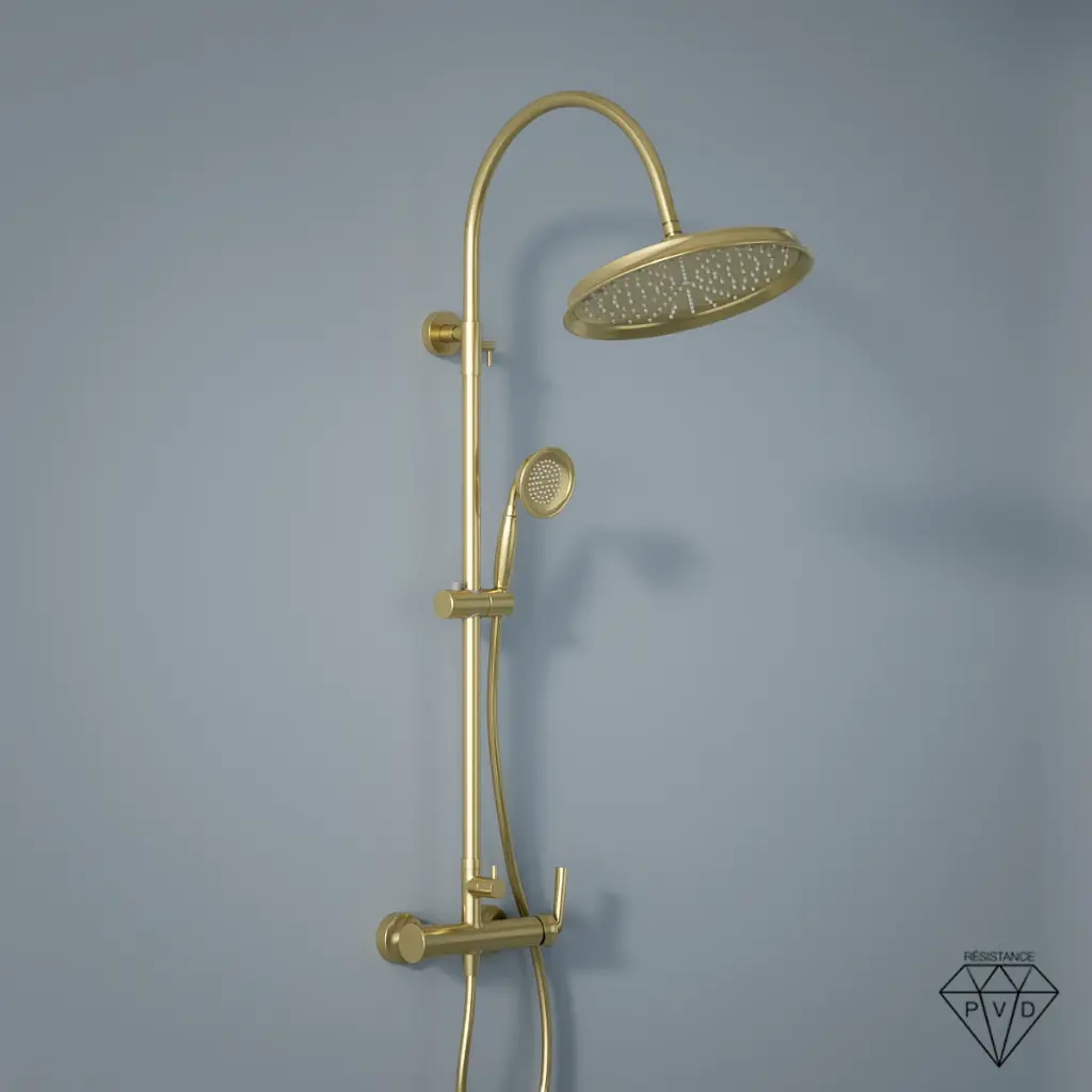 Colonne de douche avec mitigeur mécanique, doré brossé Art Déco