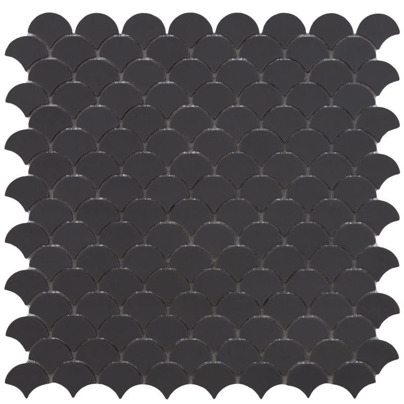 Mosaïque écailles verre recyclé gris foncée, 31x32 cm, Nordic matt dark grey