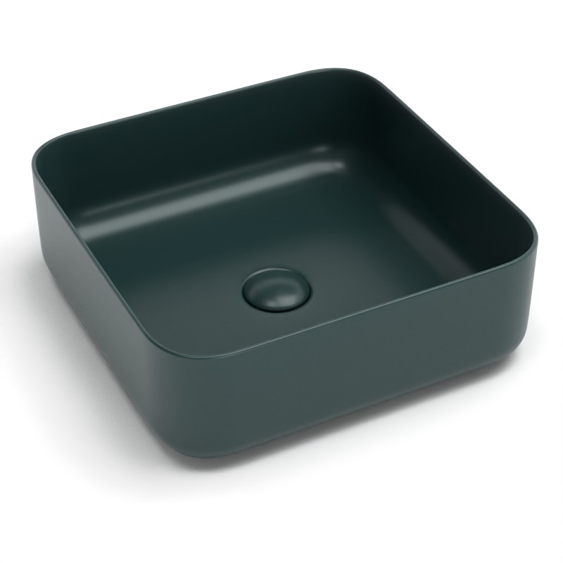 Vasque à poser, 38.5x38.5 cm, Vert foncé mat, Art