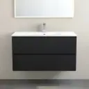 Meuble suspendu 100cm noir mat et plan vasque céramique blanc, One