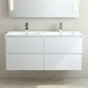 Meuble suspendu double vasque céramique 120 cm, blanc brillant, One