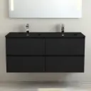 Meuble suspendu double vasque céramique noir mat 120 cm, noir mat, One