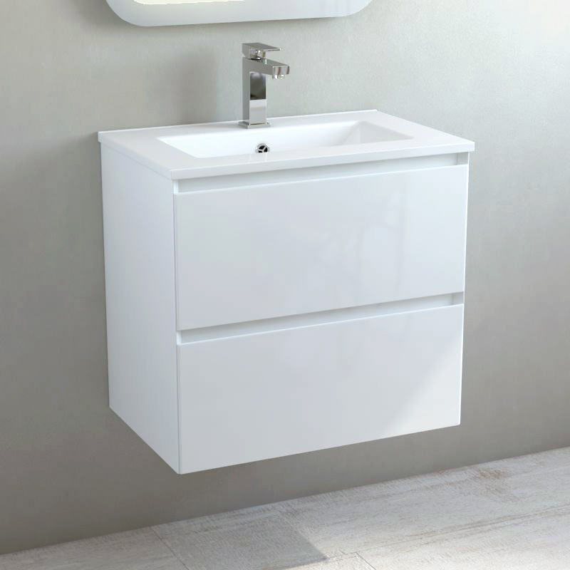 Meuble vasque 60x39cm faible profondeur, blanc brillant, One