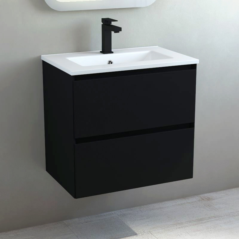 Meuble vasque 60x39cm faible profondeur, noir mat, One