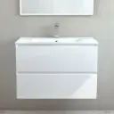 Meuble suspendu 80cm et plan vasque céramique, 2 tiroirs, blanc brillant, One