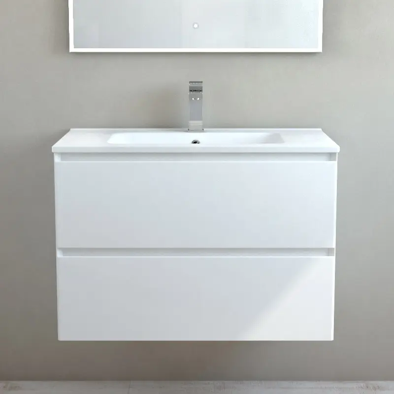 Meuble suspendu 80cm blanc mat et plan vasque céramique mat, One