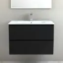 Meuble suspendu 80cm noir mat et plan vasque céramique blanc, One