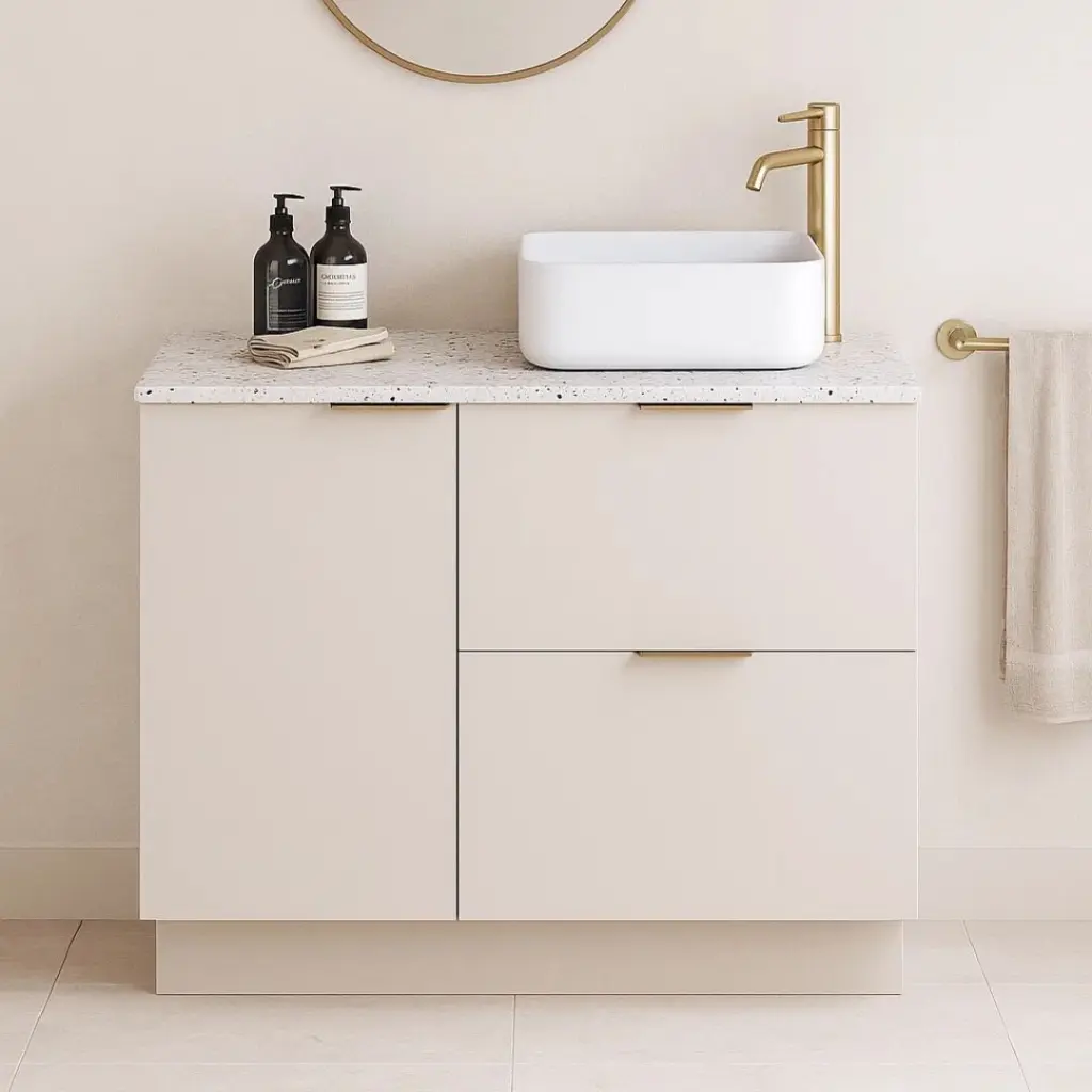 Meuble avec plan Terrazzo, 100 cm, Meuble Biscuit et Plan Terrazzo Roman pink white