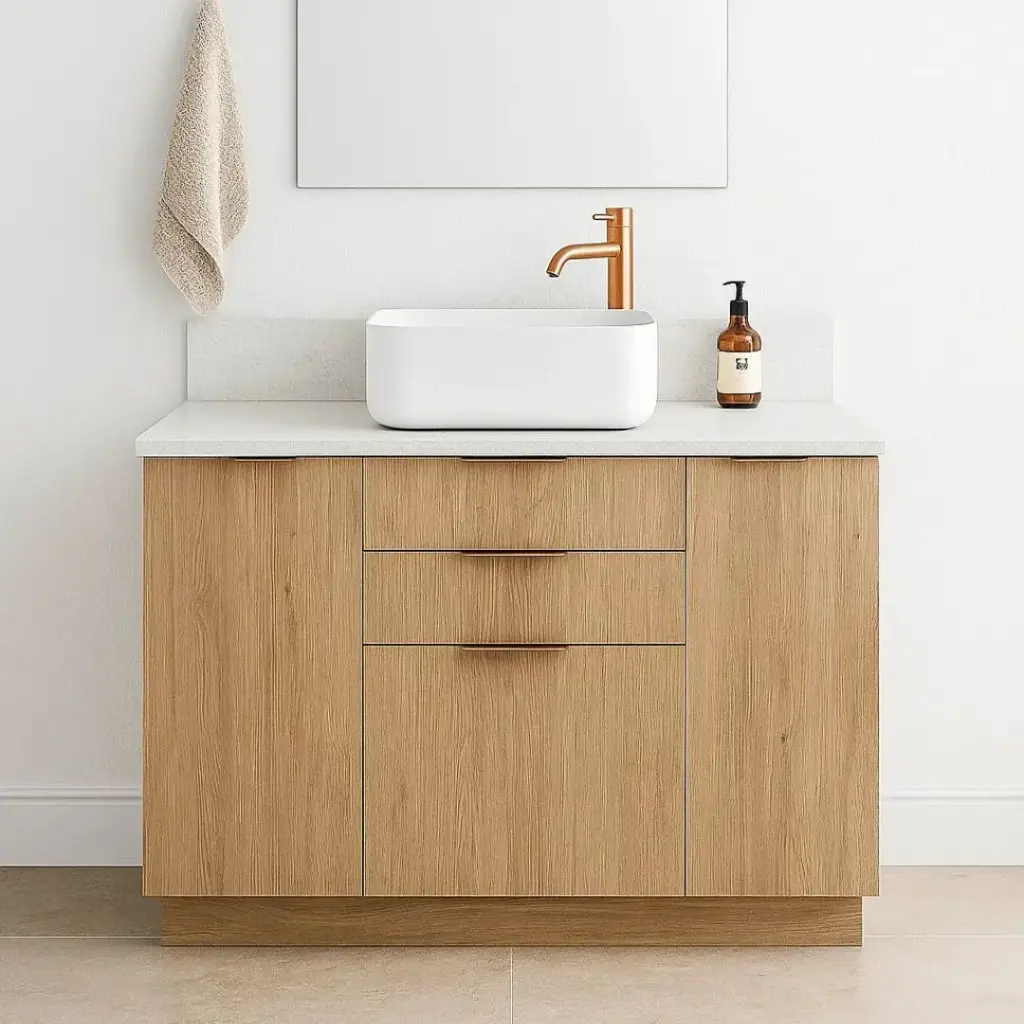 Meuble avec plan Terrazzo, 120 cm, Meuble Chêne et Plan Terrazzo Byron white, Alma