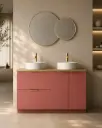 Meuble 120 cm Rouge argile, plan aspect chêne clair, 2 tiroirs et 2 portes Alma