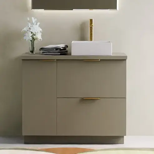 Meuble à poser 90 cm, vert olive avec poignées doré brossé, Alma