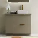 Meuble à poser 90 cm, vert olive avec poignées doré brossé, Alma