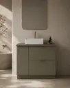 Meuble à poser 90 cm, vert olive avec poignées doré brossé, Alma