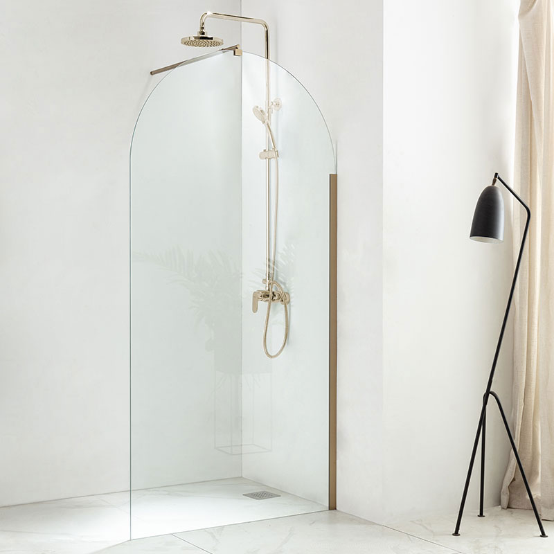 Paroi de douche arrondie fixe, profilé doré brossé